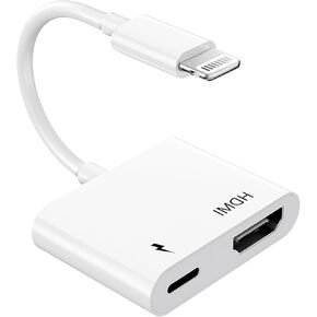 [معتمد من Apple MFi] محول Apple Lightning إلى HDMI لأجهزة iPhone إلى TV، موصل شاشة مزامنة محول Lightning إلى Digital AV 1080P مع منفذ شحن لهاتف iPhone 14 13 12 11 Pro Max XS XR X 8 7 iPad in Kuwait