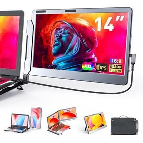 F2 Triple Portable Monitor Extender Aluminum Alloy Dual 14'' Display Multi-angle FHD 1080P IPS Type-C/Mini HDMI Laptop Screen Extender Compatible with Windows/MAC/Chrome/Linux (F2-JJSZ-01)