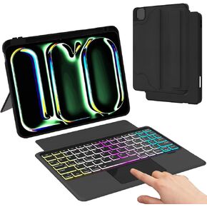 for iPad Pro 11 inch (M4) 2024 Detachable Keyboard Case : 3 Zone 7 Colors Backlit Magnetic Keyboard with Trackpad - Wireless Keyboard Folio Book Cover with Pencil Holder for 2024 iPad Pro 11" M4