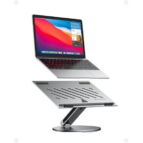 Ergonomic 360° Rotating Adjustable Laptop Stand, Aluminum Foldable Notebook Holder with Cooling Support, Portable Computer Riser, Works with MacBook Air/Pro, Dell, up to 16" - Grey