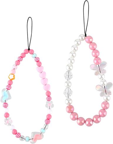 2 Packs Pink Phone Strap Phone Charm Strap Phone Wrist Strap Cute Phone Beads Charm Pink Love Bow Phone Charm Lanyard for Women Phone Decoration in Saudi Arabia