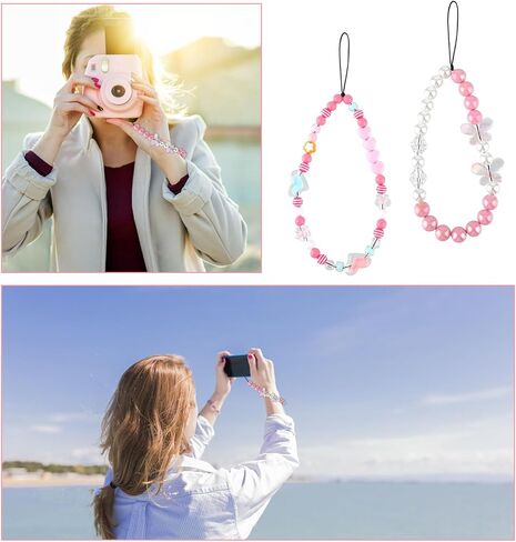2 Packs Pink Phone Strap Phone Charm Strap Phone Wrist Strap Cute Phone Beads Charm Pink Love Bow Phone Charm Lanyard for Women Phone Decoration in Saudi Arabia