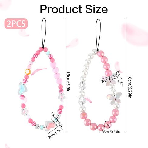 2 Packs Pink Phone Strap Phone Charm Strap Phone Wrist Strap Cute Phone Beads Charm Pink Love Bow Phone Charm Lanyard for Women Phone Decoration in Saudi Arabia