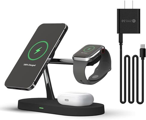 5 in 1 Magnetic Wireless Charging Stand, 15W Fast Mag-Safe Charging Station ，Design for iPhone 15/14/13/12 Series, iWatch 7/SE/6/5/4/3/2, Airpods 3/2/Pro in Saudi Arabia