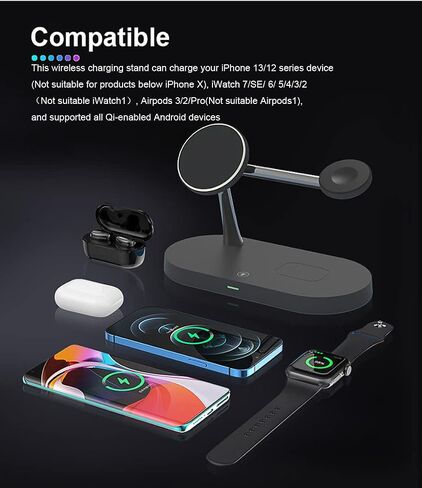 5 in 1 Magnetic Wireless Charging Stand, 15W Fast Mag-Safe Charging Station ，Design for iPhone 15/14/13/12 Series, iWatch 7/SE/6/5/4/3/2, Airpods 3/2/Pro in Saudi Arabia