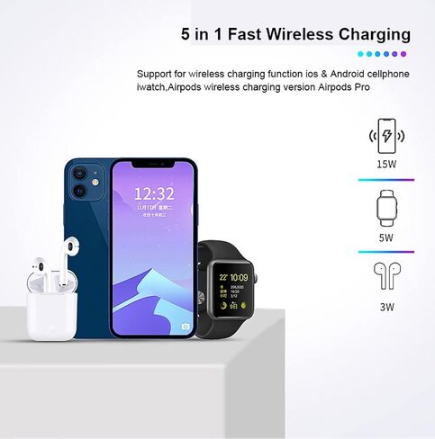5 in 1 Magnetic Wireless Charging Stand, 15W Fast Mag-Safe Charging Station ，Design for iPhone 15/14/13/12 Series, iWatch 7/SE/6/5/4/3/2, Airpods 3/2/Pro in Saudi Arabia
