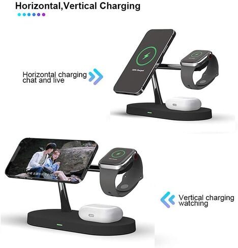5 in 1 Magnetic Wireless Charging Stand, 15W Fast Mag-Safe Charging Station ，Design for iPhone 15/14/13/12 Series, iWatch 7/SE/6/5/4/3/2, Airpods 3/2/Pro in Saudi Arabia
