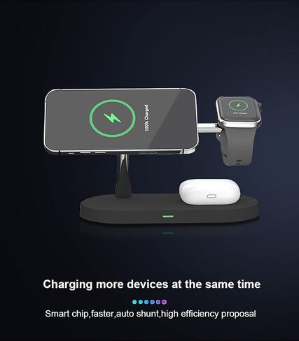 5 in 1 Magnetic Wireless Charging Stand, 15W Fast Mag-Safe Charging Station ，Design for iPhone 15/14/13/12 Series, iWatch 7/SE/6/5/4/3/2, Airpods 3/2/Pro in Saudi Arabia