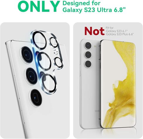 CloudValley [4 عبوات من واقي عدسة الكاميرا لهاتف Samsung Galaxy S23 Ultra 6.8in 5G، غطاء زجاجي مقوى رفيع للغاية 9H مضاد للخدش وصديق للحافظة [لا يؤثر على الفلاش واللقطات الليلية]، دائرة ليلية in Kuwait