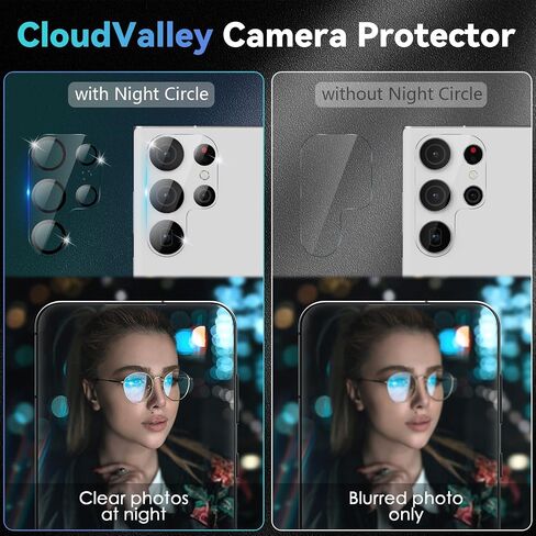 CloudValley [4 عبوات من واقي عدسة الكاميرا لهاتف Samsung Galaxy S23 Ultra 6.8in 5G، غطاء زجاجي مقوى رفيع للغاية 9H مضاد للخدش وصديق للحافظة [لا يؤثر على الفلاش واللقطات الليلية]، دائرة ليلية in Kuwait