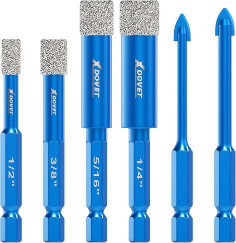 XDOVET Dry Diamond Drill Bit Sets Hex Shank 6Pcs 1/2" to 1/4" Core Drill Bits for Granite Marble Porcelain Glass Lenses Tile etc in Kuwait