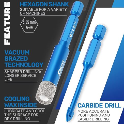 XDOVET Dry Diamond Drill Bit Sets Hex Shank 6Pcs 1/2" to 1/4" Core Drill Bits for Granite Marble Porcelain Glass Lenses Tile etc in Kuwait