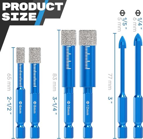 XDOVET Dry Diamond Drill Bit Sets Hex Shank 6Pcs 1/2" to 1/4" Core Drill Bits for Granite Marble Porcelain Glass Lenses Tile etc in Kuwait