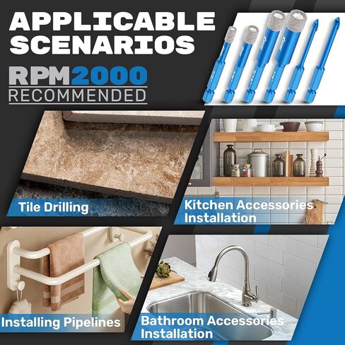 XDOVET Dry Diamond Drill Bit Sets Hex Shank 6Pcs 1/2" to 1/4" Core Drill Bits for Granite Marble Porcelain Glass Lenses Tile etc in Kuwait