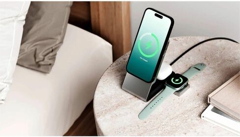 قاعدة شحن مغناطيسية عالمية 3 في 1 من ALOGIC Matrix مع شاحن ساعة ابل لهواتف iPhone 15 Pro Max و15 Pro و15 Plus و15 و14,13 و12 وApple Watch وAirpods Pro لأجهزة Apple - أسود in Kuwait