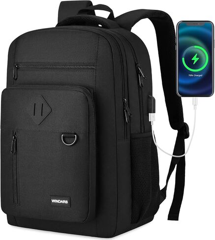 Backpack for Men and Women, Casual School Backpack Teen Boys and Girls Lightweight 15.6 Inch Laptop Bookbag with USB Charger for College Work Travel (Black) in Saudi Arabia
