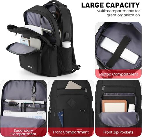 Backpack for Men and Women, Casual School Backpack Teen Boys and Girls Lightweight 15.6 Inch Laptop Bookbag with USB Charger for College Work Travel (Black) in Saudi Arabia