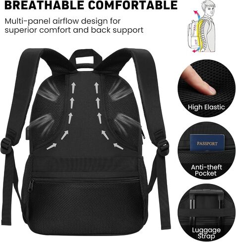 Backpack for Men and Women, Casual School Backpack Teen Boys and Girls Lightweight 15.6 Inch Laptop Bookbag with USB Charger for College Work Travel (Black) in Saudi Arabia