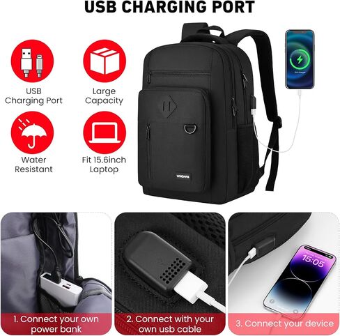 Backpack for Men and Women, Casual School Backpack Teen Boys and Girls Lightweight 15.6 Inch Laptop Bookbag with USB Charger for College Work Travel (Black) in Saudi Arabia