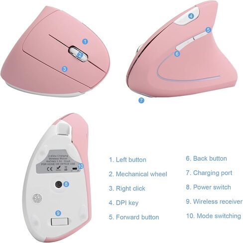 Hilitand Ergonomic Vertical Mouse, 2.4G Optical Game Mouse, RGB Backlight, Adjustable 4-Level 2400DPI, 6 for PC/Laptop Desktop() in Saudi Arabia