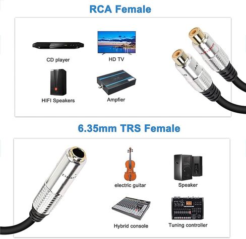 XMSJSIY 6.35mm 1/4" TRS to Dual RCA Audio Cable, 6.35mm TRS Female to 2 RCA Female Stereo Audio Y Splitter Adapter Cable -50cm/19.6inch (TRS female to 2 RCA female) in Saudi Arabia