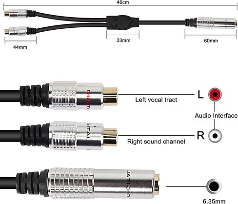 XMSJSIY 6.35mm 1/4" TRS to Dual RCA Audio Cable, 6.35mm TRS Female to 2 RCA Female Stereo Audio Y Splitter Adapter Cable -50cm/19.6inch (TRS female to 2 RCA female) in Saudi Arabia