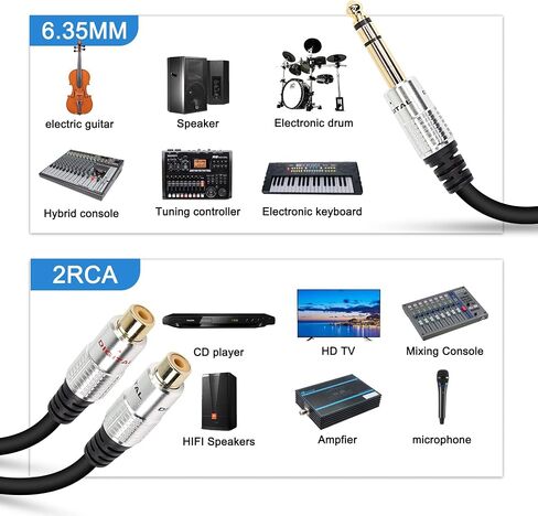 XMSJSIY 6.35mm 1/4" TRS to Dual RCA Audio Cable, 6.35mm TRS Female to 2 RCA Female Stereo Audio Y Splitter Adapter Cable -50cm/19.6inch (TRS female to 2 RCA female) in Saudi Arabia