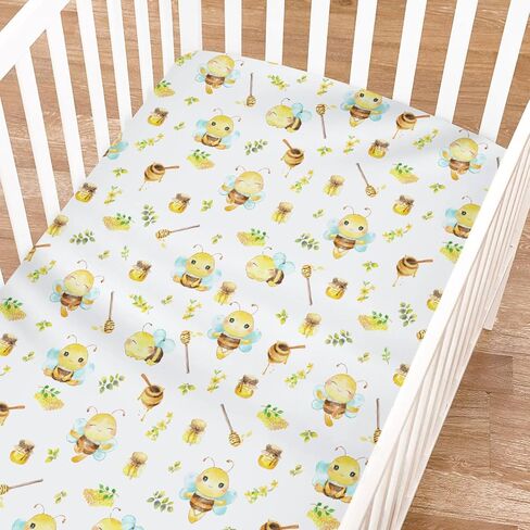 Watercolor Bees Boho Sunflowers Leaves Baby Crib Sheets for Boy and Girl 52"x28" Bees Retro Floral Crib Mattress Sheet Soft Breathable Baby Bed Sheets for Standard Crib and Toddler Mattresses in Saudi Arabia