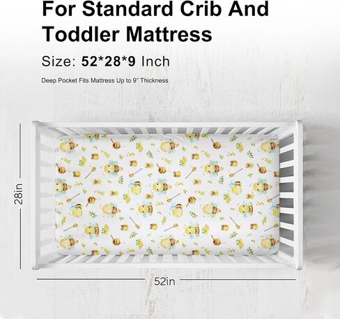 Watercolor Bees Boho Sunflowers Leaves Baby Crib Sheets for Boy and Girl 52"x28" Bees Retro Floral Crib Mattress Sheet Soft Breathable Baby Bed Sheets for Standard Crib and Toddler Mattresses in Saudi Arabia