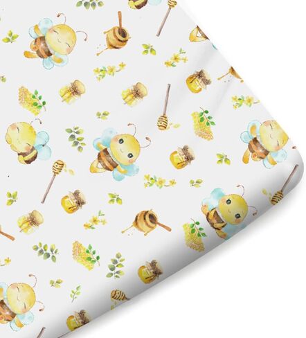 Watercolor Bees Boho Sunflowers Leaves Baby Crib Sheets for Boy and Girl 52"x28" Bees Retro Floral Crib Mattress Sheet Soft Breathable Baby Bed Sheets for Standard Crib and Toddler Mattresses in Saudi Arabia
