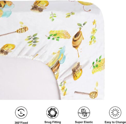 Watercolor Bees Boho Sunflowers Leaves Baby Crib Sheets for Boy and Girl 52"x28" Bees Retro Floral Crib Mattress Sheet Soft Breathable Baby Bed Sheets for Standard Crib and Toddler Mattresses in Saudi Arabia
