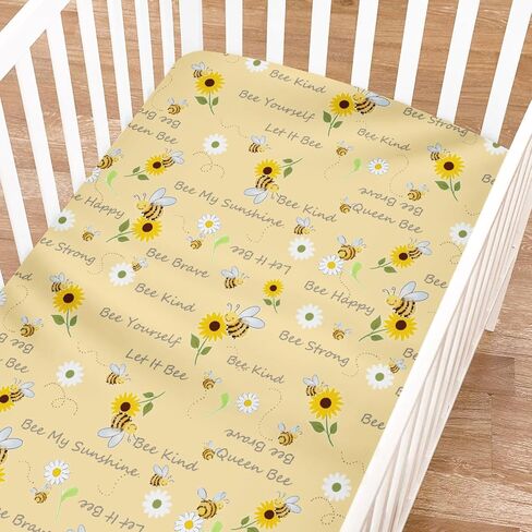 Watercolor Bees Boho Sunflowers Leaves Baby Crib Sheets for Boy and Girl 52"x28" Bees Retro Floral Crib Mattress Sheet Soft Breathable Baby Bed Sheets for Standard Crib and Toddler Mattresses in Saudi Arabia