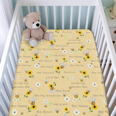 Watercolor Bees Boho Sunflowers Leaves Baby Crib Sheets for Boy and Girl 52"x28" Bees Retro Floral Crib Mattress Sheet Soft Breathable Baby Bed Sheets for Standard Crib and Toddler Mattresses in Saudi Arabia