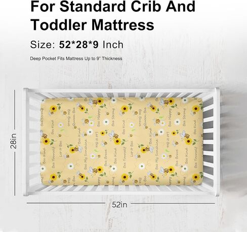Watercolor Bees Boho Sunflowers Leaves Baby Crib Sheets for Boy and Girl 52"x28" Bees Retro Floral Crib Mattress Sheet Soft Breathable Baby Bed Sheets for Standard Crib and Toddler Mattresses in Saudi Arabia