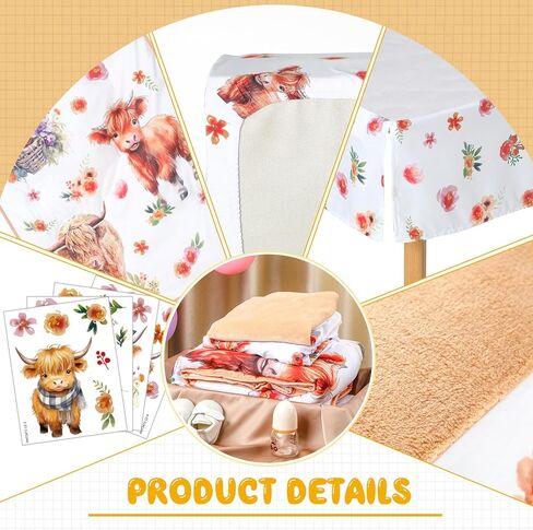 طقم مفروشات سرير أطفال بقرة هايلاند مكون من 5 قطع وملصقات جدارية لغرفة الأطفال، مجموعات لحاف صغيرة لغرف الأطفال، ملاءة سرير محايدة للجنسين، لحاف، تنورة سرير، غطاء وسادة تغيير للأولاد والبنات in Kuwait