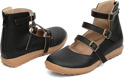 GATUXUS Women's Low Wedge Back Zipper Flats Sandals Ankle Strap Buckle Closed Toe Mary Jane Ballet Flat Shoes in Saudi Arabia