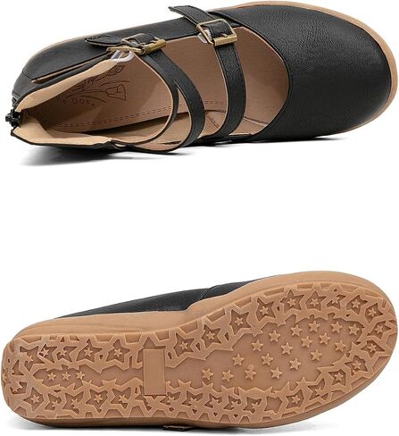 GATUXUS Women's Low Wedge Back Zipper Flats Sandals Ankle Strap Buckle Closed Toe Mary Jane Ballet Flat Shoes in Saudi Arabia