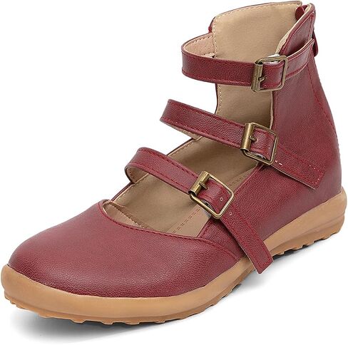 GATUXUS Women's Low Wedge Back Zipper Flats Sandals Ankle Strap Buckle Closed Toe Mary Jane Ballet Flat Shoes in Saudi Arabia