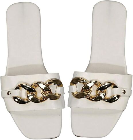 GORGLITTER Women's Metallic Flat Sandals Open Toe Single Band Slide Sandals in Saudi Arabia