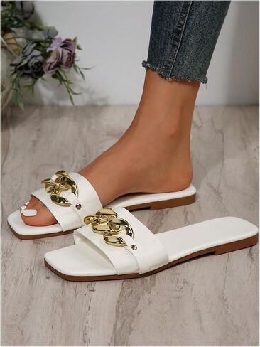 GORGLITTER Women's Metallic Flat Sandals Open Toe Single Band Slide Sandals in Saudi Arabia