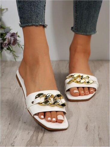 GORGLITTER Women's Metallic Flat Sandals Open Toe Single Band Slide Sandals in Saudi Arabia