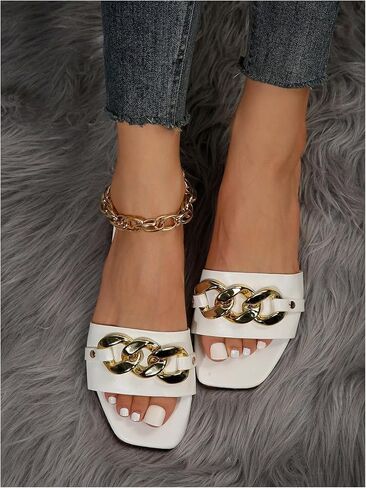 GORGLITTER Women's Metallic Flat Sandals Open Toe Single Band Slide Sandals in Saudi Arabia