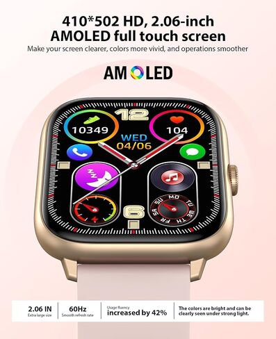 Smart Watch for Men Women with Bluetooth Call, Fitness Trackers 2.06" AMOLED HD Full Touch Screen with Heart Rate/Blood Oxygen/Sleep Monitor, IP68 Waterproof, Smartwatch for iOS Android in Saudi Arabia