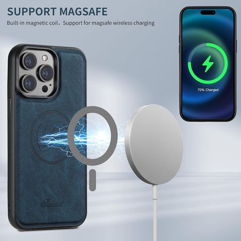 SZHAIYU 2 in 1 Detachable Magnetic Wallet Compatible with iPhone 14 Pro Max Case with Card Holder Faux Leather Men Women 6.7'' Kickstand Compatible with MagSafe (Black, IP 14 Pro Max) in Kuwait