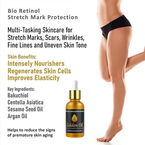Stretch Mark & Scar Treatment & Protection– Bio Retinol Face & Body Oil for Treating Scars, Stretchmarks & Uneven Skin Tone. Contains Bakuchiol, Essential Vitamins & Nourishing Oils - 1.0 Fl Oz in Saudi Arabia