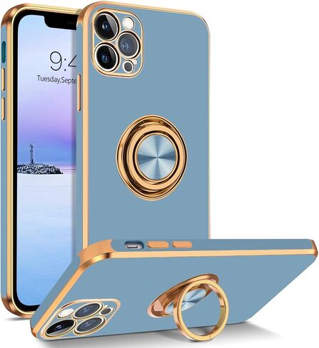 حافظة BENTOBEN iPhone 13 Pro، حافظة هاتف iPhone 13 Pro مع حامل حلقي 360 درجة ومسند مغناطيسي للسيارة يدعم الحماية للفتيات والأولاد والنساء والرجال لهاتف iPhone 13 Pro 5G 6.1 بوصة، رمادي in Saudi Arabia