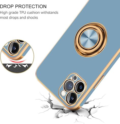 حافظة BENTOBEN iPhone 13 Pro، حافظة هاتف iPhone 13 Pro مع حامل حلقي 360 درجة ومسند مغناطيسي للسيارة يدعم الحماية للفتيات والأولاد والنساء والرجال لهاتف iPhone 13 Pro 5G 6.1 بوصة، رمادي in Saudi Arabia
