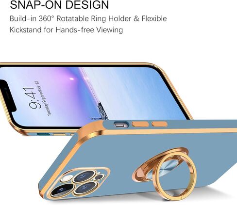 حافظة BENTOBEN iPhone 13 Pro، حافظة هاتف iPhone 13 Pro مع حامل حلقي 360 درجة ومسند مغناطيسي للسيارة يدعم الحماية للفتيات والأولاد والنساء والرجال لهاتف iPhone 13 Pro 5G 6.1 بوصة، رمادي in Saudi Arabia