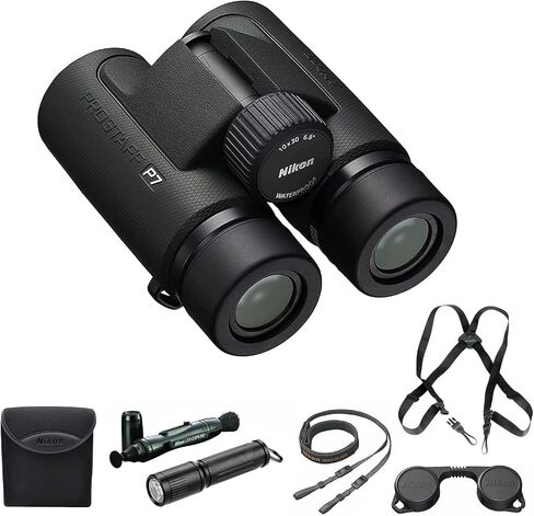 نيكون PROSTAFF P7 10x30 منظار مقاوم للماء للبالغين | مناظير سفر صغيرة ومدمجة لمراقبة الطيور | حزام حزام مجهر، نظام تنظيف قلم العدسة، ومجموعة حزمة مصباح يدوي in Saudi Arabia