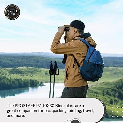 نيكون PROSTAFF P7 10x30 منظار مقاوم للماء للبالغين | مناظير سفر صغيرة ومدمجة لمراقبة الطيور | حزام حزام مجهر، نظام تنظيف قلم العدسة، ومجموعة حزمة مصباح يدوي in Saudi Arabia